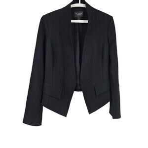 St. John Caviar Blazer Jacket Black Open Front Long Sleeve Pockets Lined Size 8